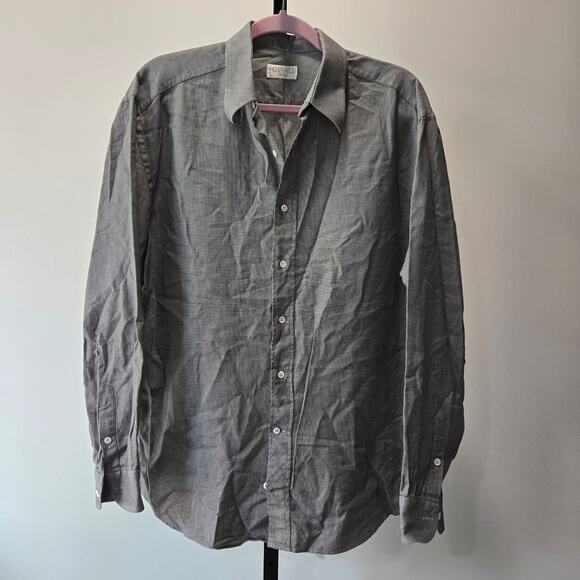 Canali Other - Men's Canali Long Sleeve Button Down Dress Shirt Textured Cotton Gray White 16‎
